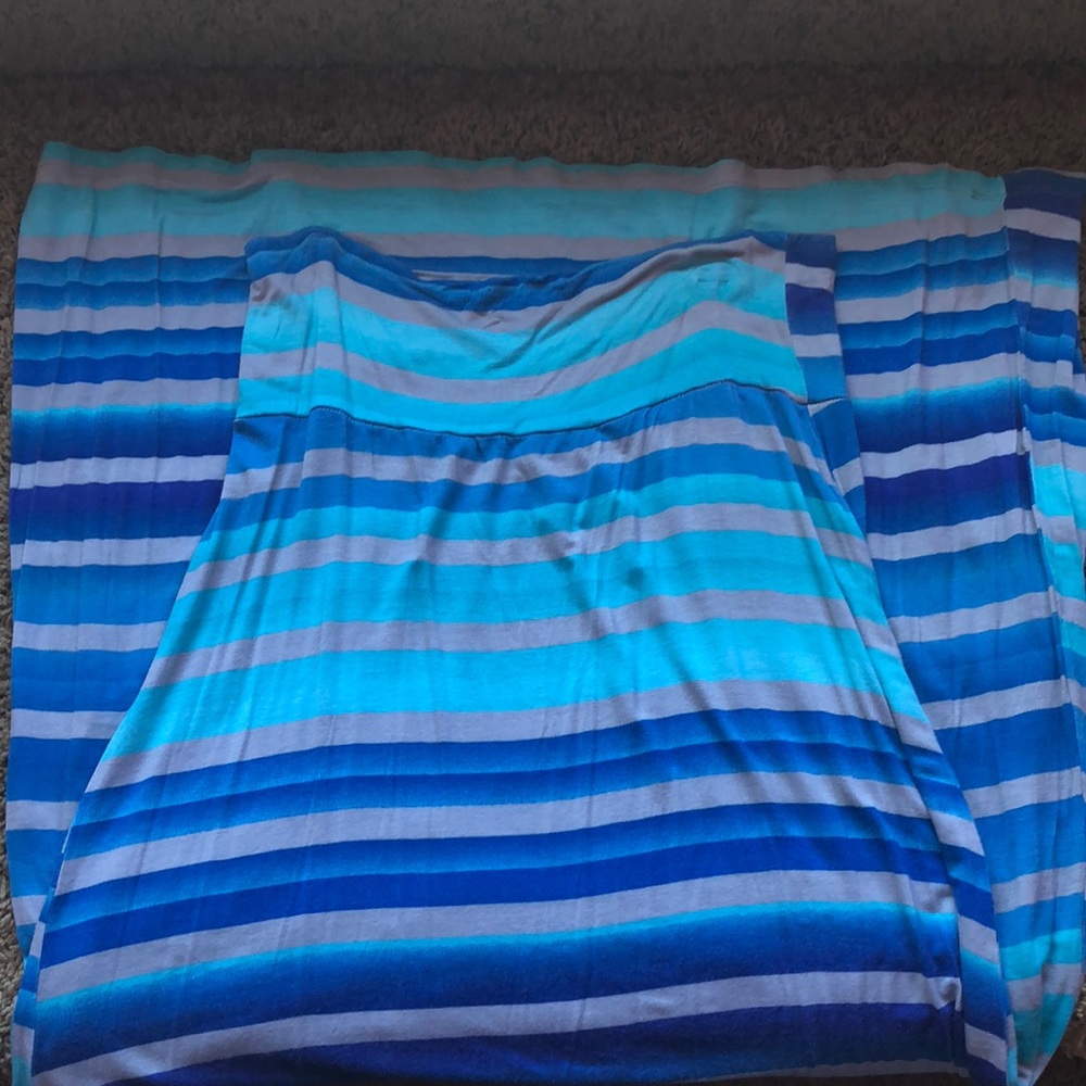 Turquoise/ Blue / graystriped maxi skirt( long)